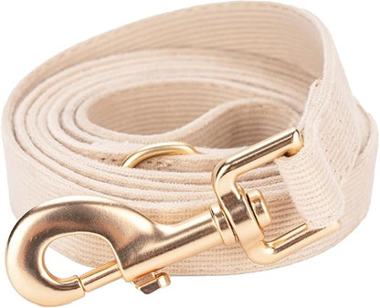 Soft Corduroy Dog Collar and Leash Set Adjustable Durable Wedding Dog Collars with Metal Buckle and Lead for Medium Dogs,Beige