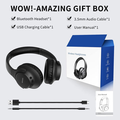 KVIDIO Bluetooth Headphones Over Ear, 65 Hours Playtime Wireless Headphones with Microphone, Foldable Lightweight Headset with Deep Bass, HiFi Stereo Sound Low Latency for Travel Work Cellphone
