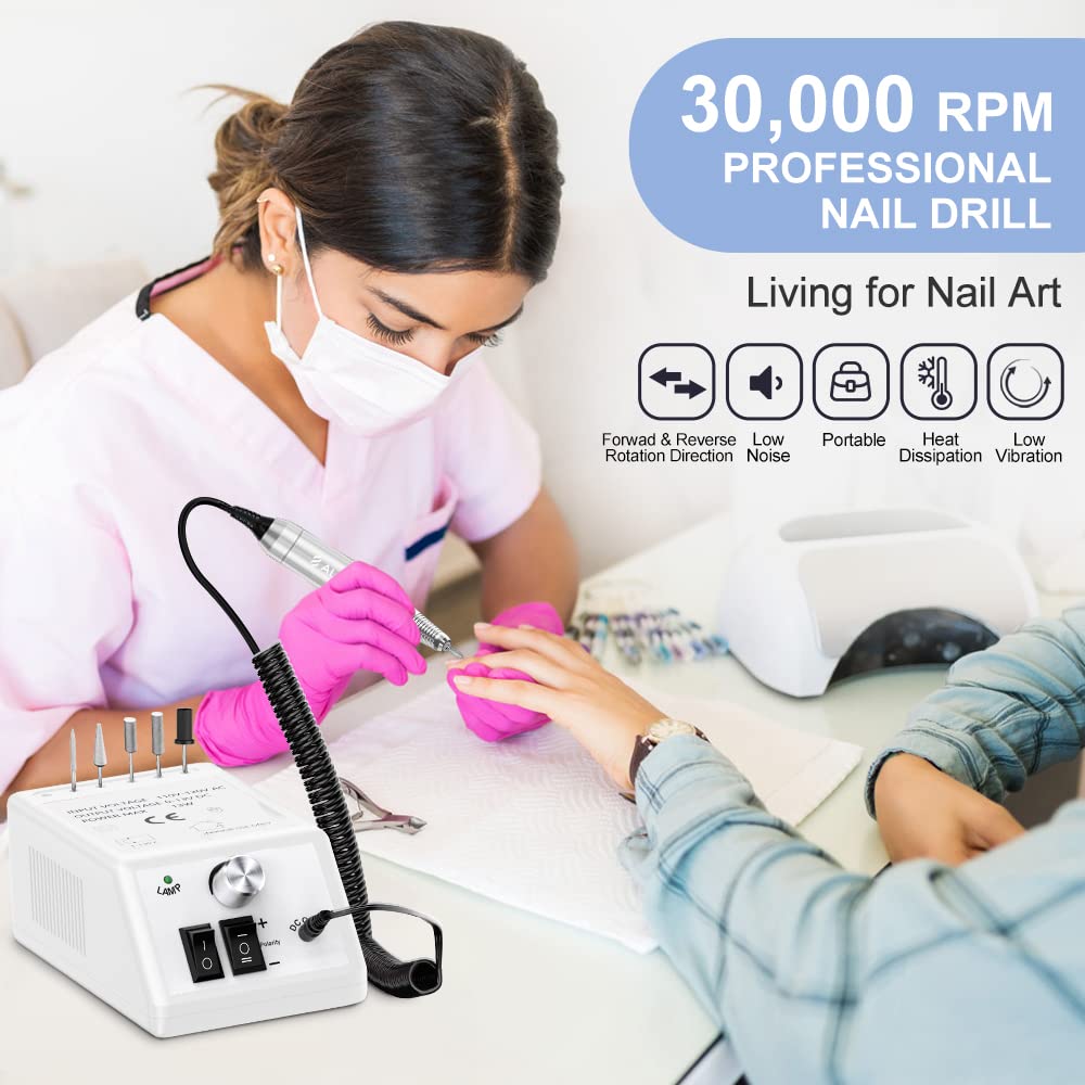 Professional Nail Drill Machine 30000 RPM Efile Electric Nail Filer Kit for Finger Toe Nails, Acrylic Gel Nails, Manicure Pedicure Drill with 6Pcs Nail Bits, 106Pcs Sanding Bands - Pink