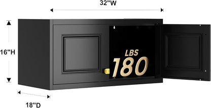 Polup Metal Wall Cabinet, Upper Cabinet for Wardrobe, Small Top Storage Cabinet for Bedroom, Living Room, Black, 18" D x 32" W x1 5" H - Assembly Required