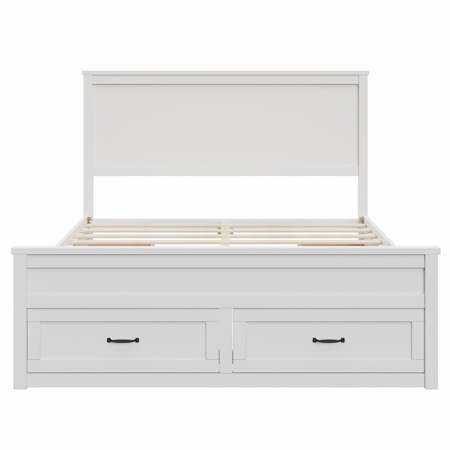 GDFStudio Queen Size Storage Bed Frame with 6 Drawers, 48.8" Tall Headboard Platform Bed Frame with Wooden Slats, Modern Bedroom Storage Furniture, No Box Spring Needed, White