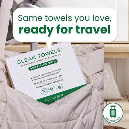 Clean Skin Club Clean Towels® XL Sensitive Skin | Travel Pack, Ultra-Soft
