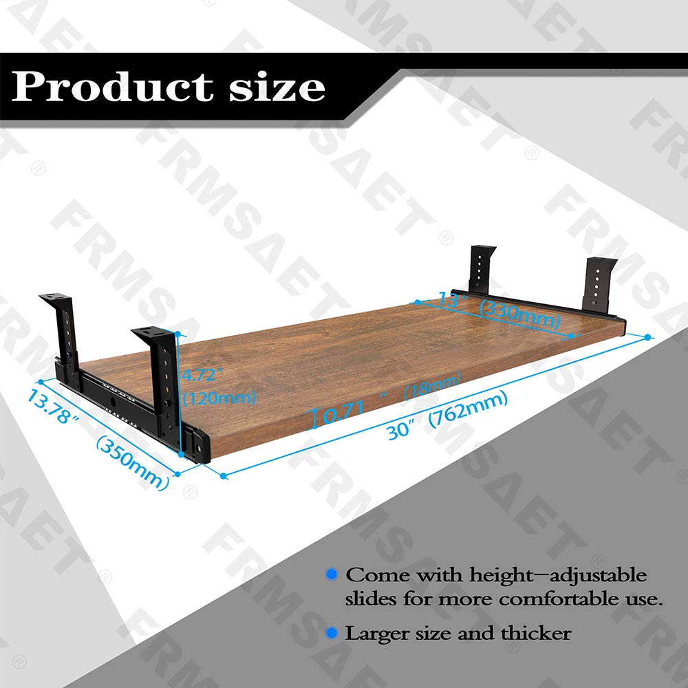 FRMSAET Furniture Accessories Office Product Suits Hardware 20/24/30 inches Keyboard Drawer Tray Wood Holder Under Desk Adjustable Height Platform. (30 inches, Brown)