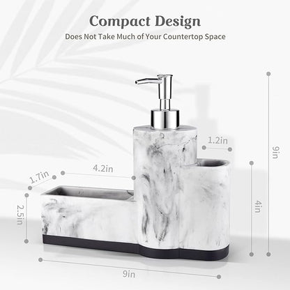 zccz Soap Dispenser with Sponge Holder and Brush Holder, Marble Pattern Kitchen