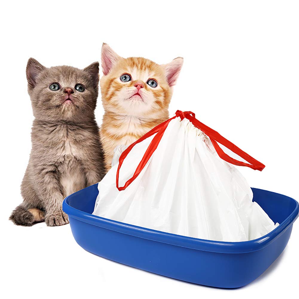 BILIEASY Cat Litter Box Liners large with Drawstrings 10 Pack Scratch Resistant Bags for Medium and Large Litter Box (M, WHITE)