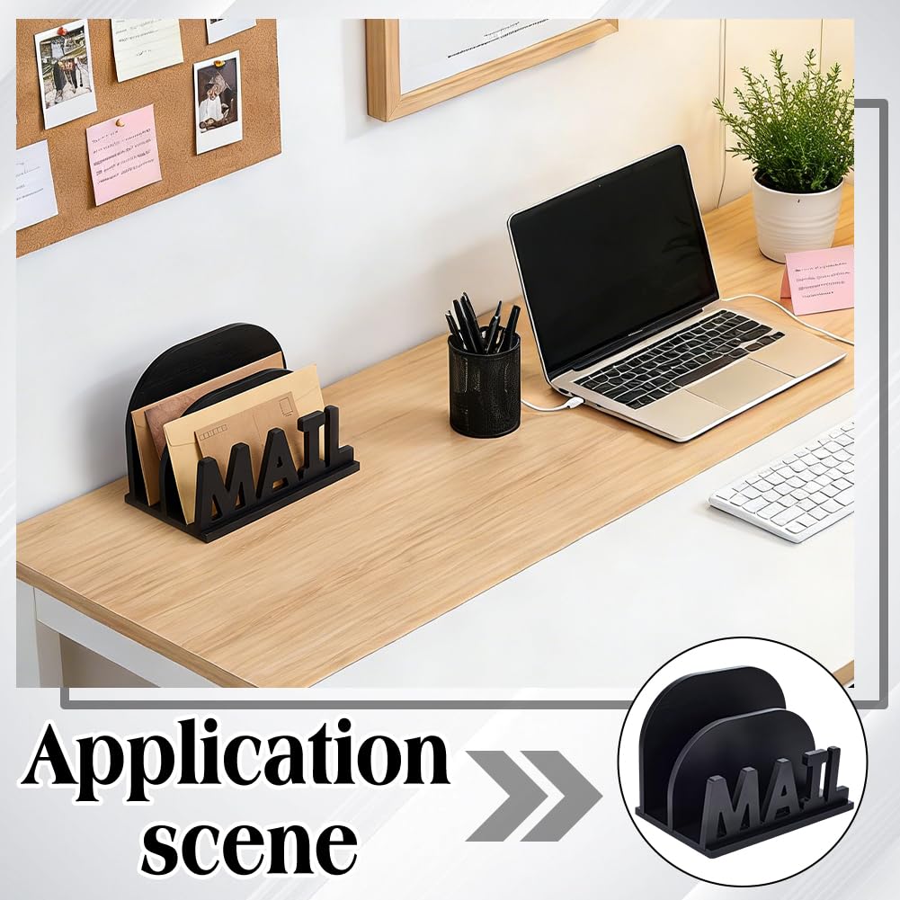 NBEADS 2 Slot Mail Organizer Holder, Wooden Mail Organizer for Desk Mail Organizer Countertop for Office Desktop Envelope and Document Storage Rack, 9x5.9x6.5 Inch