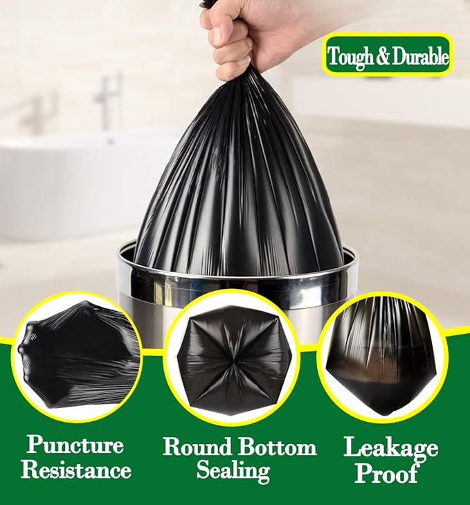 2.5 Gallon 120 pcs Small Black Trash Bags, Strong 2.5 Gallon 2.6 Gallon Garbage