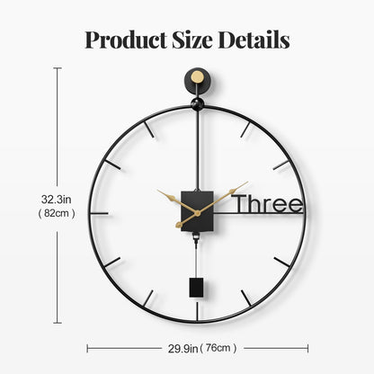 Cuspin 30 inch Large Wall Clocks Battery Operated Wall Clock with Pendulum, Silent Non-Ticking Metal Clock for Living Room Decor, Modern Decorative Hanging Clock for Bedroom, Office, Kitchen, Home