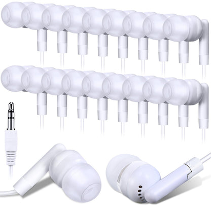 Kanayu 100 Pack Wired Earbuds Bulk for Classroom Ear Headphones Wired Basic Student Earbuds No Microphone with 3.5MM Jack for Class Laptop School Library, Individually Bagged (White)