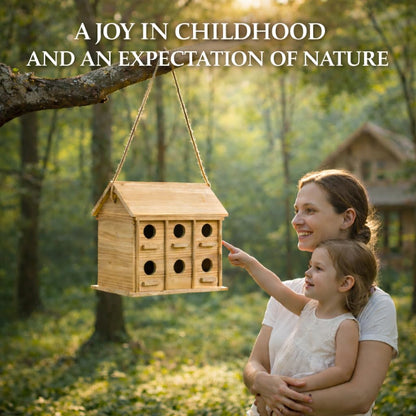 Wooden Bird Houses for Outside, 12 Rooms Hanging Bird House, Large Birdhouse for Wren Finch Bluebirds, Decorative Outdoor Bird Nesting Box