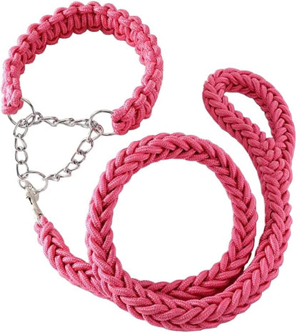 Love Dream Dog Collar and Leash Set, Heavy Duty Nylon Braided Rope Strong 4 FT Dog Leash and Martingale Training Collar for Small Medium Large Dogs Training and Walking (Pink)