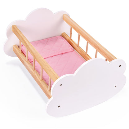 BABESIDE Wooden Baby Dolls Bed for 12-16 Inches Doll, Rocking Babys Doll Crib, Sleep Bed, Baby Dolls Accessories Furniture fit Dolls Boys Girls