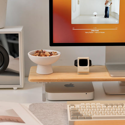ROCDEER Bamboo Monitor Stand Riser with Acrylic Legs for Desk, 31.5 Inches Desktop Shelf Supports for PC Computer Monitor, Laptops, Printer, Speakers (Natural)