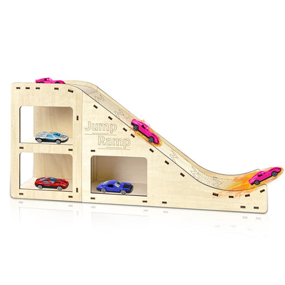 Wooden Toy Cars Jump Ramp, Toy Car Track Set for Hot Wheels, Race Cars Track for Hot Wheels and Diecast Cars, Wood Jump Ramp for Hotwheels, Playing Storage Display Race Set