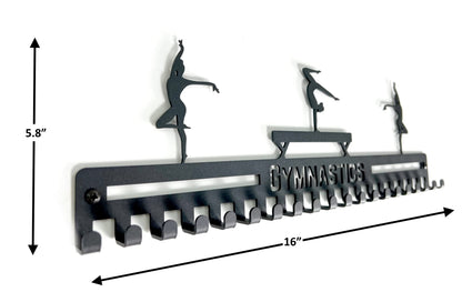 Gymnastics Medal Hanger Display, Ribbon Holder Rack, Metal Wall Mount Medal Holder Floating Shelves, 20 Easy Hang Hooks, Ribbon Display Wall Decor, Great Gift for Gymnasts, Cheerleaders (Black)
