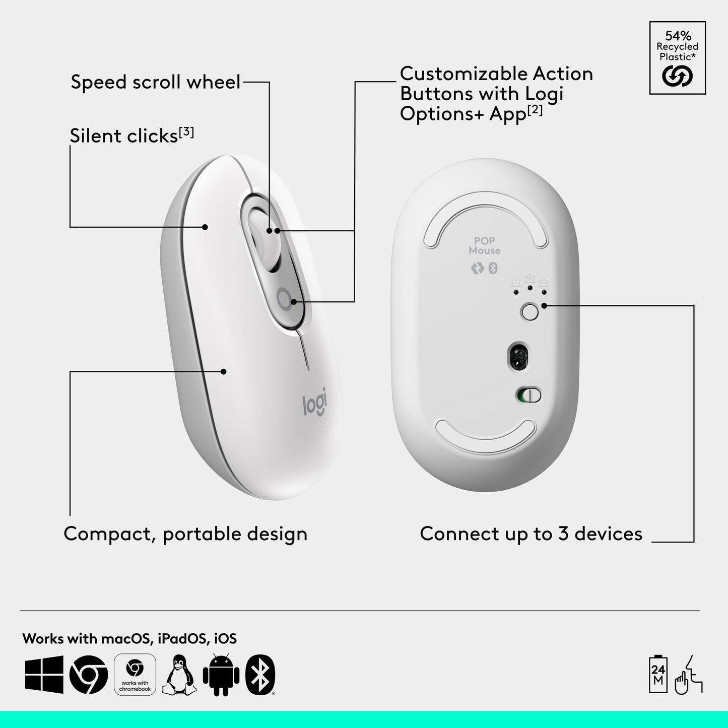 Logitech POP Mouse, Wireless Mouse with Customizable Emojis, SilentTouch Technology, Precision/Speed Scroll, Compact Design, Bluetooth, Multi-Device, OS Compatible - Heartbreaker Rose