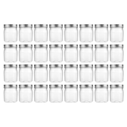 novelinks 8 oz Clear Plastic Jars with Airtight Lids, 32 Pack Plastic Mason Jars with Lids 8oz, Refillable Storage Slime Containers & Small Spice Jar for Kitchen Organization (32 Pack,Silver)