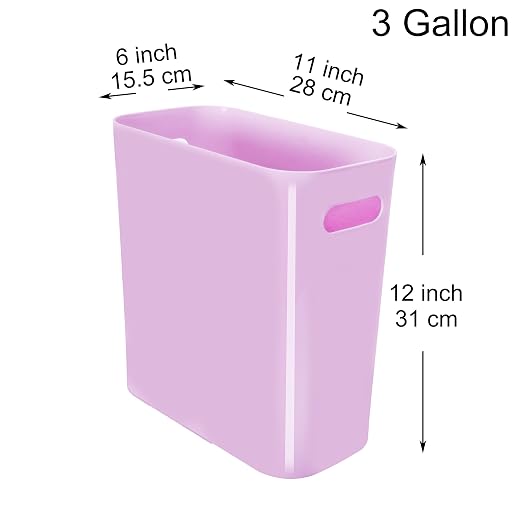 Youngever 2 Pack 3 Gallon Slim Trash Can, Plastic Garbage Container Bin, Trash Bin with Handles for Home Office, Living Room, Study Room, Kitchen, Bathroom (Purple)