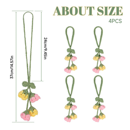 Flower Curtain Tiebacks, 4pcs Lily-of-The-Valley Curtains Holdbacks, Cute Curtain Holdbacks - No Drill Rope Holder, Drape Knitting Handmade for Nursery&Children's Room Decor (Pinkish/Yellow)