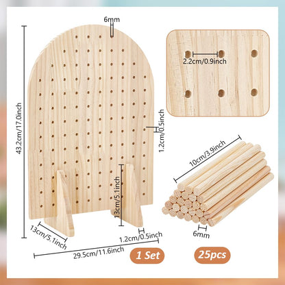 PH PandaHall Wooden Pegboard Display Stand with 25 Pcs Wood Dowel Rods Oval Jewelry Organizer for Necklaces, Keychains, Earrings, Pins, Perfect for Craft Shows, Vendor Events, Selling, 5x11x17inch