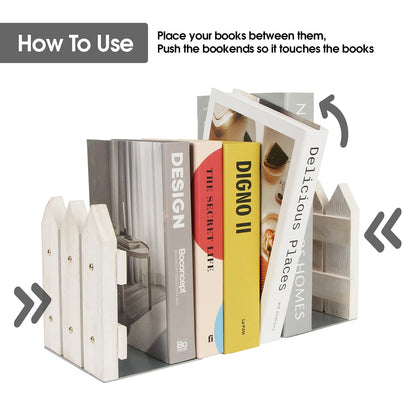 J JACKCUBE DESIGN White Rustic Wood Bookends Set of 2, Decorative Farmhouse Bookend for Heavy Books Magazine DVD on Desk Table Shelf - MK708A