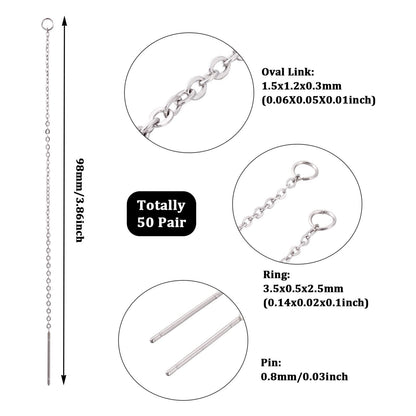 Pandahall 50 Pairs 304 Stainless Steel Long Ear Threads 3.85 Inch Dangle Earrings Thread Long Chain Earrings with Loop for Women Jewelry Earring Making