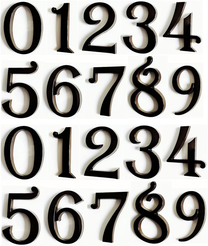 Mailbox Numbers 2 Inch, Black Door Address Number Stickers for Aprtment Office Home Room, Metal Shiny, Indoor or Outside all Suitable. (Dark, 2" - Set of 20)