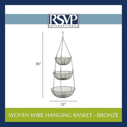 RSVP International Hanging Storage Collection 3-Tier Baskets, Bronze Woven Wire