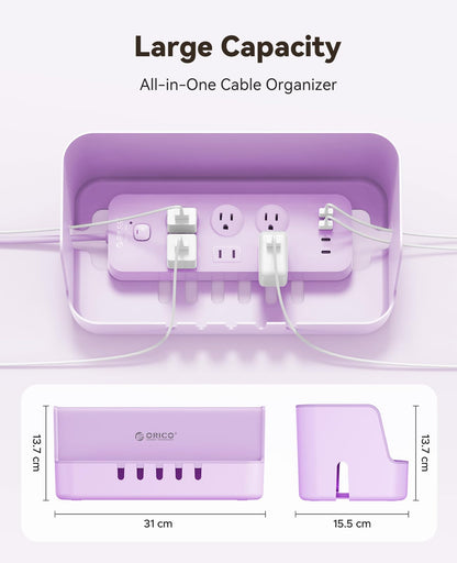 ORICO Cable Management Box with Phone Stand Lid, Large Cord Organizer Case for Hiding Power Strips & Surge Protectors, Heat Dissipation Desktop Wire Hider for Home, Office, School - PB02