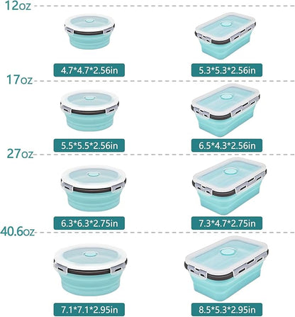 8 Collapsible Food Storage Containers, Silicone Collapsible Food Storage