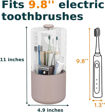 Toothbrush Holder with Cover 360 Rotating 4 Compartments Bathroom Toothpaste
