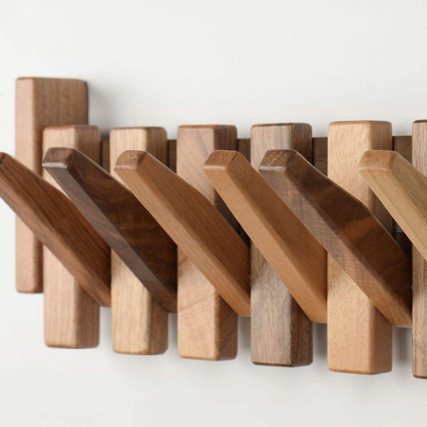TEXAS BEST GIFT Solid Walnut Piano Key Coat Rack – 6-Hook Wall-Mounted Flip Hook Rack – Minimalist Wooden Hanger for Entryway, Bedroom, Office