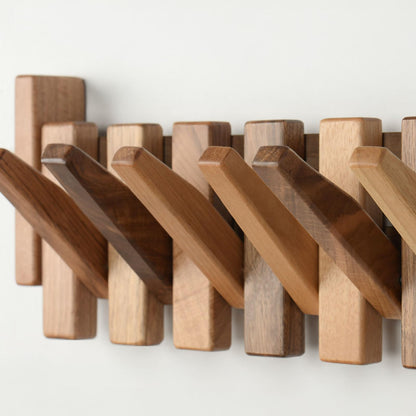 TEXAS BEST GIFT Solid Walnut Piano Key Coat Rack – 6-Hook Wall-Mounted Flip Hook Rack – Minimalist Wooden Hanger for Entryway, Bedroom, Office