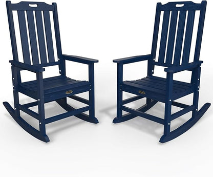 Oversized Rocking Chair Set of 2, Outdoor Rocking Chair for Adults, All Weather Resistant Porch Rocker for Lawn Garden, Navy Blue