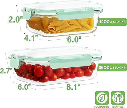 10 Pack Borosilicate Glass Meal Prep Containers
