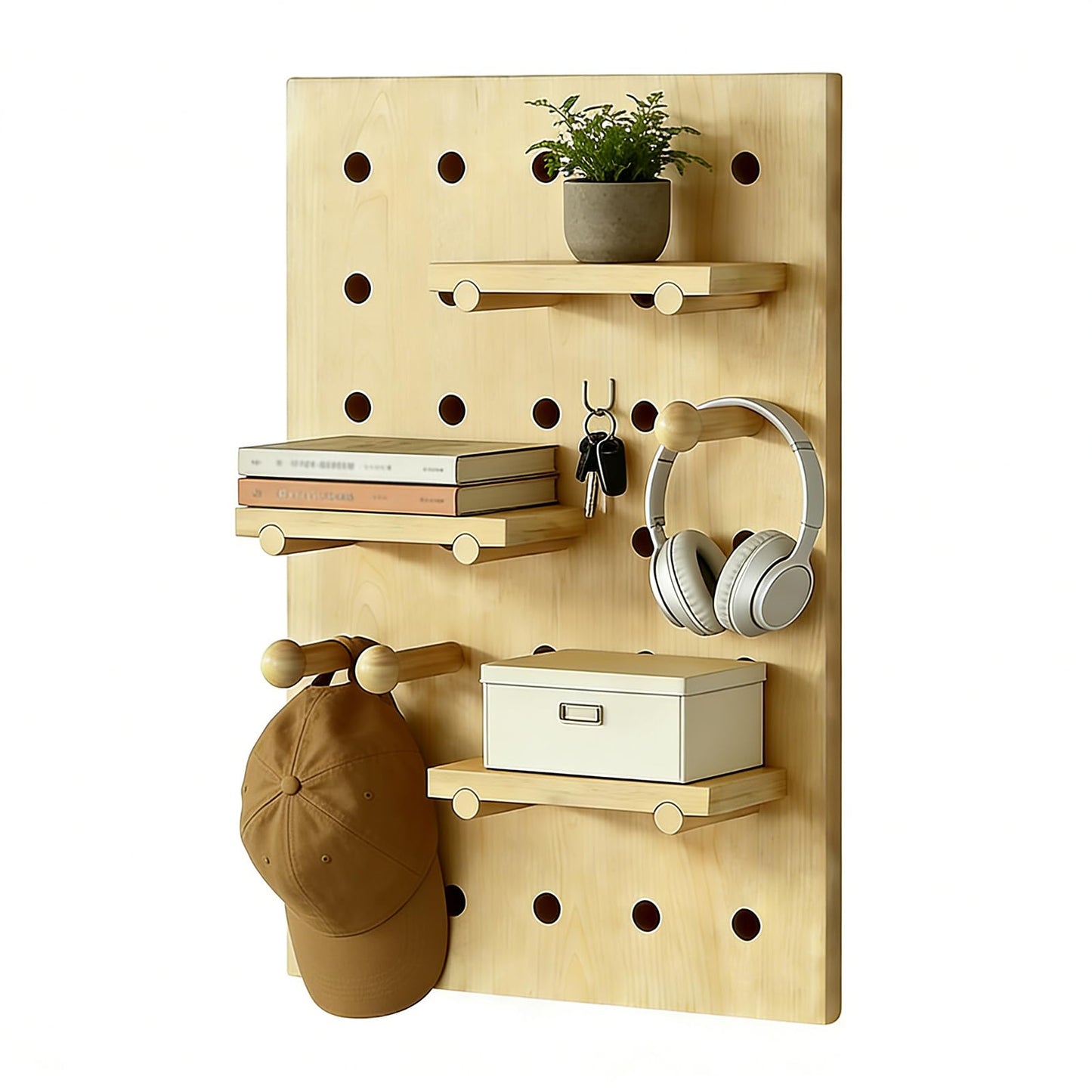 HJZALMI Wood Pegboard Wall Organizer, 40x60cm/15.7"x23.6", Beige