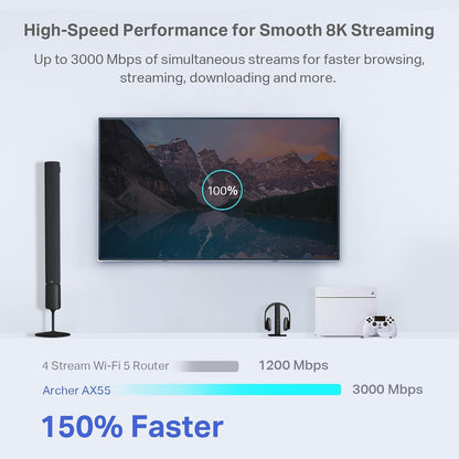 TP-Link Dual-Band AX3000 Wi-Fi 6 Router Archer AX55 | Wireless Gigabit Internet Router for Home | EasyMesh Compatible | VPN Clients & Server | HomeShield, OFDMA, MU-MIMO | USB 3.0 | Secure by Design