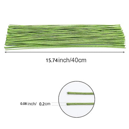 ZOENHOU 300 PCS 16 Inch 14 Gauge Floral Wire, Green Floral Stem Crafting Wire for DIY Crafts, Flower Making Supplies Florist Arrangements and Decorations