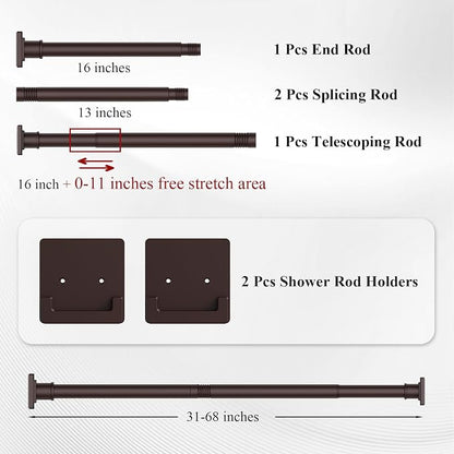 UIOSANRT Brown Shower Curtain Rod 31-68 inches, Stainless Steel Shower Rod & Tension Rod, Adjustable Tension Shower Curtain Rod for Bathroom, Windows, Closet