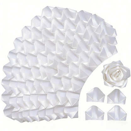 LatinaFlorista 300Pcs Premade Satin Ribbon Rose Petals Half-Finished for Eternal Rose DIY Ramos Forever Flowers Bouquets Everlasting Floral,for Wedding,Anniversary,Birthday (300 Pcs White)