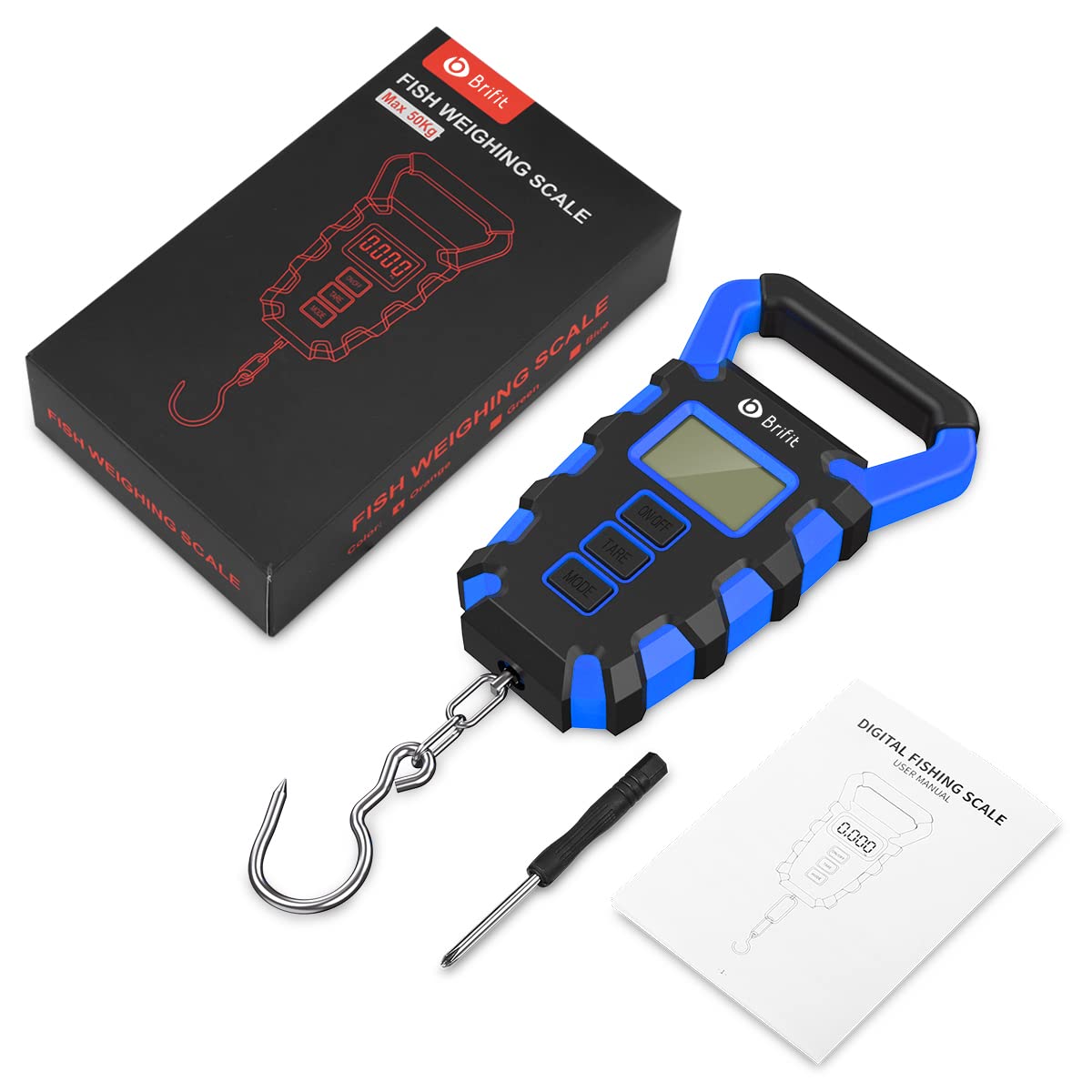 AMIR Luggage Scale with Hook, 110Lb/50kg Digital Fishing Scale, Portable Electric Hanging Scale Non-Slip Big Handle, 3 Modes-LB/OZ/KG, Backlit LCD Display