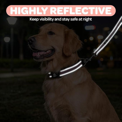 FURRYFECTION Reflective Dog Collar and Leash Set with Quick Release Buckle, Padded with Neoprene Adjustable Nylon Dog Collar for Small Medium and Large Dogs (Medium Collar+5FT Leash, Pink)