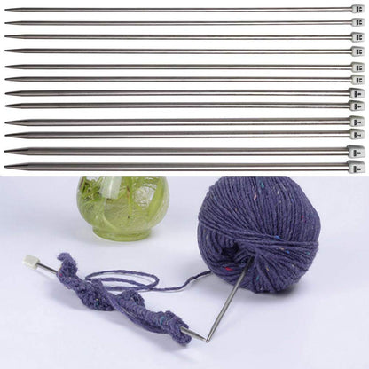 Knitting Needle Set, BCMRUN 22PCS 2mm(B)-8mm(L) Straight Single Pointed Stainless Steel Sweater Needles Set(11Pair-11 Size,9.8 inch) with Locking Stitch Makers Large-Eye Needles Measure Tape (25CM)