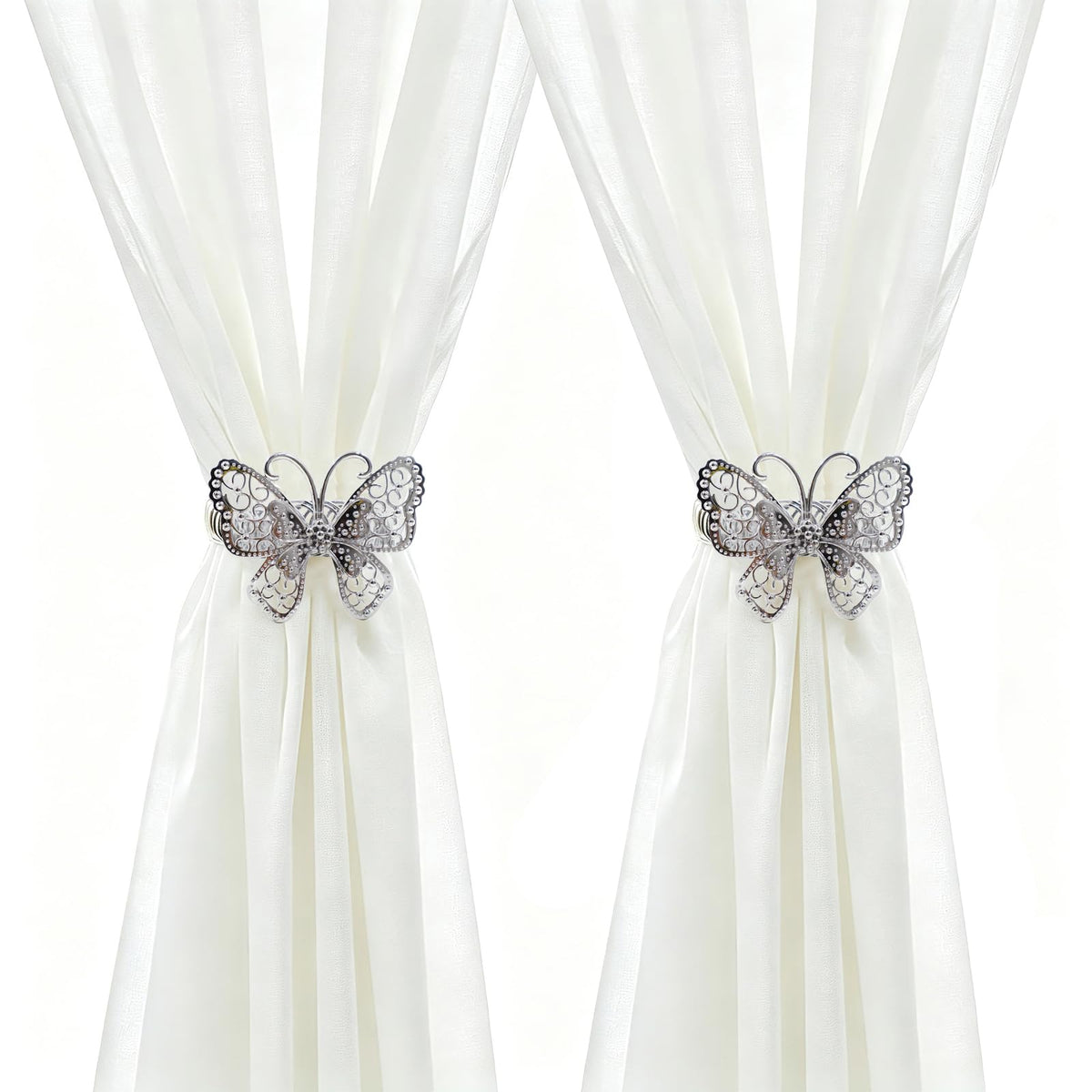 Yidaz 2 Pcs Silver Butterfly Curtain Tiebacks Decorative Drapery Holdbacks Elegant Metal Tie Backs for Curtains Window Treatment Accessories for Living Room