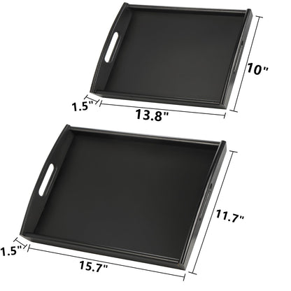Peohud 4 Pack Bamboo Serving Tray, Kitchen Food Tray with Handles, Wooden Trays for Eating, Breakfast, Dinner, Tea, Bar, Restaurant, Party or Bed