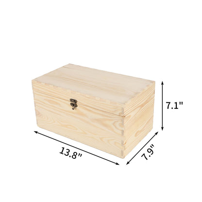 JJSQ Large Wooden Storage Box with Hinged Lid Rectangle Unfinished Unpainted Accessories Storage Wood Box for Crafts DIY Decoration Natural (13.8" x 7.9" x 7.1" IN)