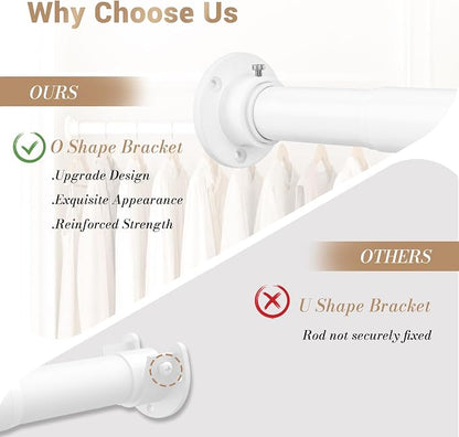 Closet Rod Adjustable 17 to 28 Inch, 1-1/4” Diameter, Closet Rods for Hanging Clothes, Stepless Metal Heavy Duty Hanging Rod for Closet Wardrobes Laundry RV (White)