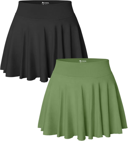 OQQ Women 2 Piece Skirts 2 in 1 Flowy Basic Versatile Stretchy Flared Casual Mini Skirts