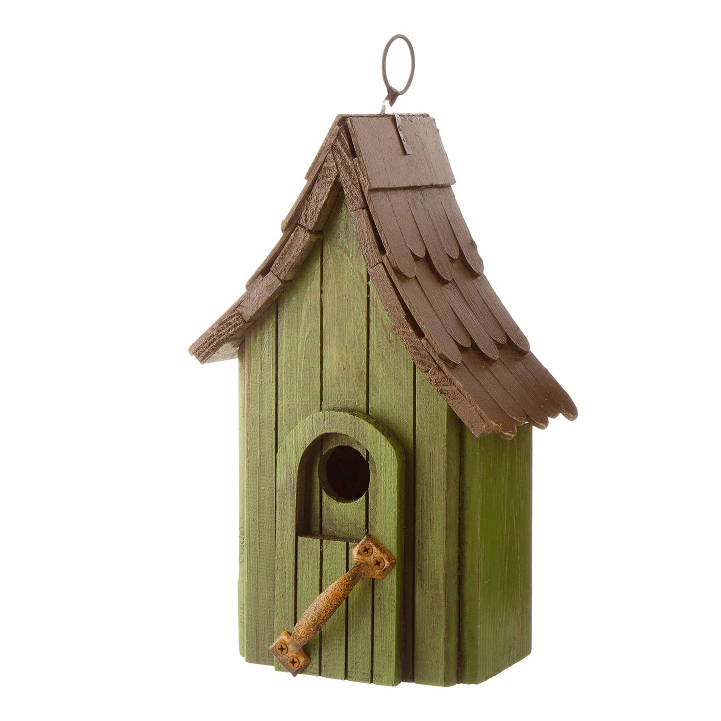 Glitzhome Birdhouses for Outdoors, Green Hand Painted Garden Wooden Bird House with Single Roof Hanging Bird House for Outside