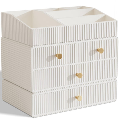 Makeup Organizer Countertop,Vanity Organizer,Skincare Organizers,Cosmetic Organizer with Draws,Luxury Large makeup storage,Make up Organizers for Vanity,Gifts for Women Birthday Unique (white)